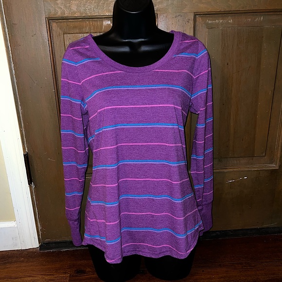 Mossimo Supply Co. Tops - Mossimo Supply Retro Purple Pink Blue Stripe Long Sleeve Tee Size S/M